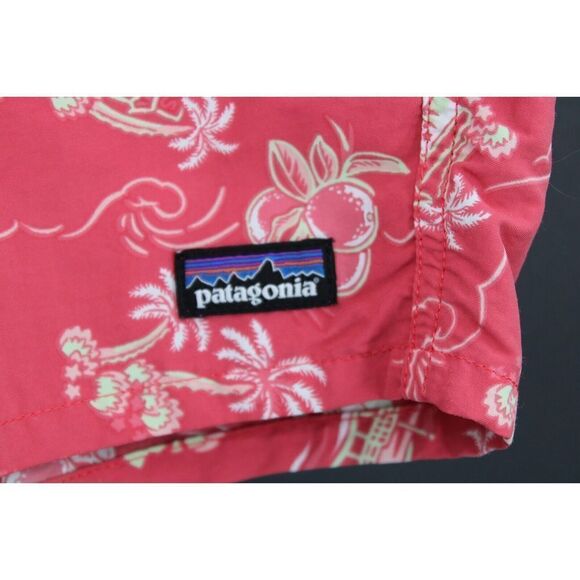 PATAGONIA GIRL'S BAGGIES SHORTS IN CERISE C STREET PINK RETRO HAWAIIAN PRINT M - Picture 3 of 6